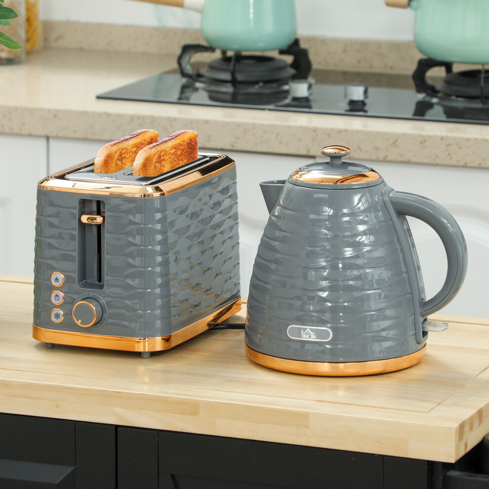 Homcom (Grey) Kettle And Toaster Set 1.7L Rapid Boil Kettle & 2 Slice Toaster