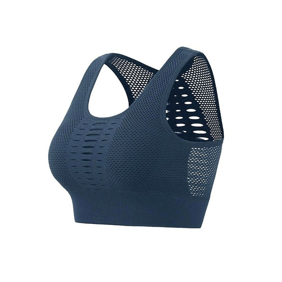 (Blue,XL)Soutien-gorge de sport rembourré en maille pour femme gym yoga entraînement fitness shaper gilet crop tops