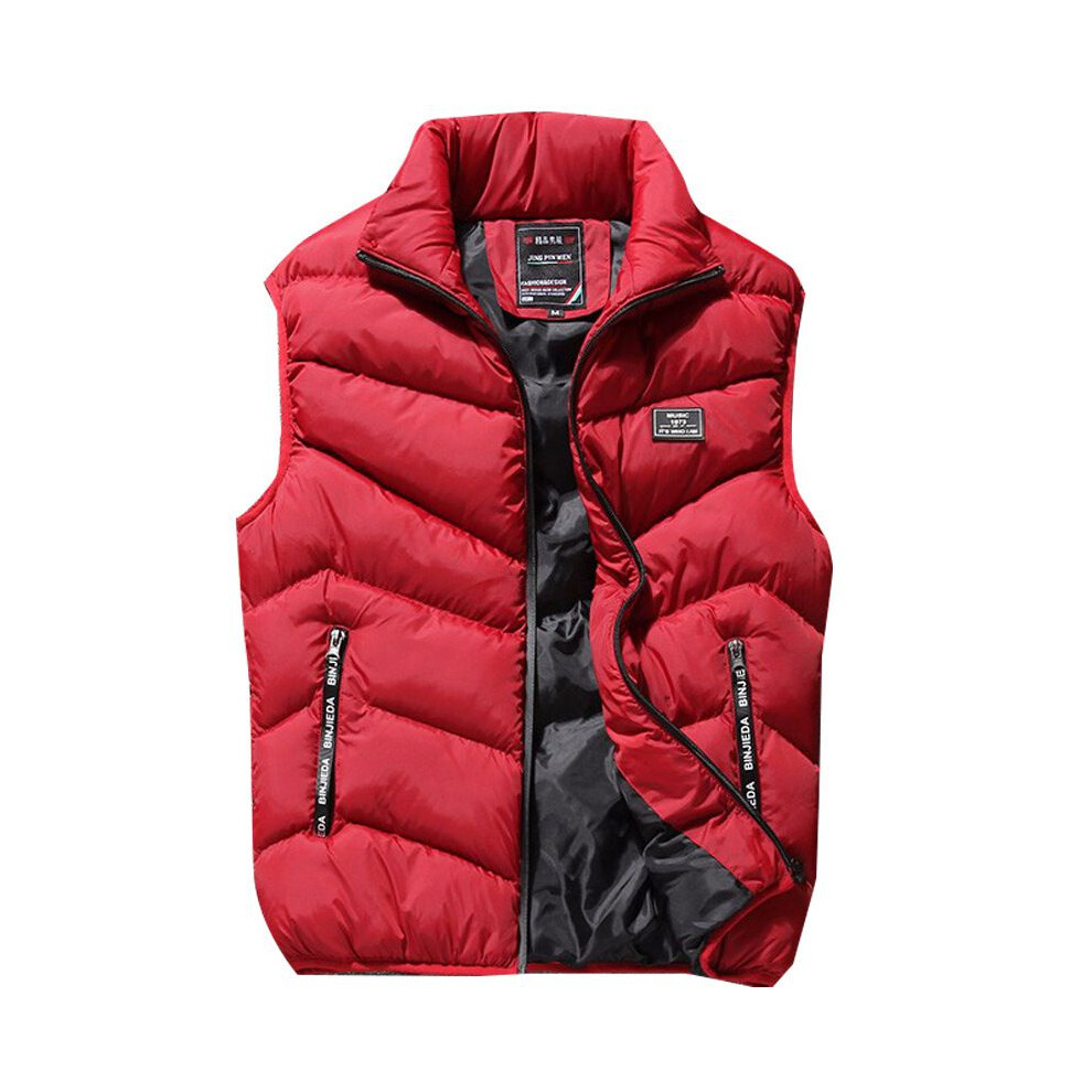 (Red,2XL)Veste matelassée sans manches rembourrée chaude pour homme gilet gilet parka manteau matelassé