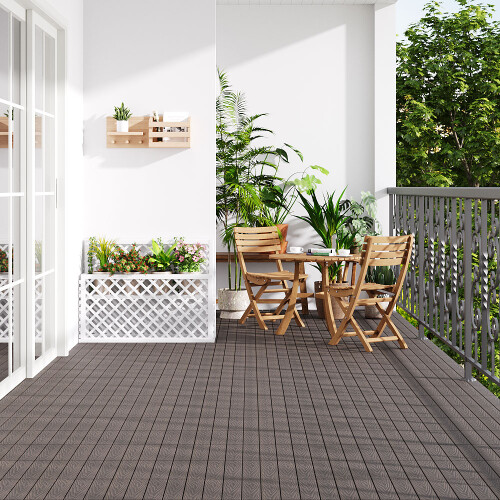 Garden Sanctuary 11Pcs Wood Effect Composite Decking Tile, Dark Coffee 1
