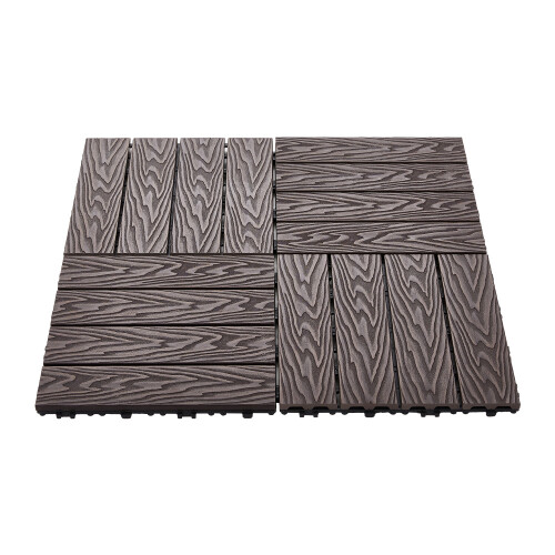 Garden Sanctuary 11Pcs Wood Effect Composite Decking Tile, Dark Coffee 2