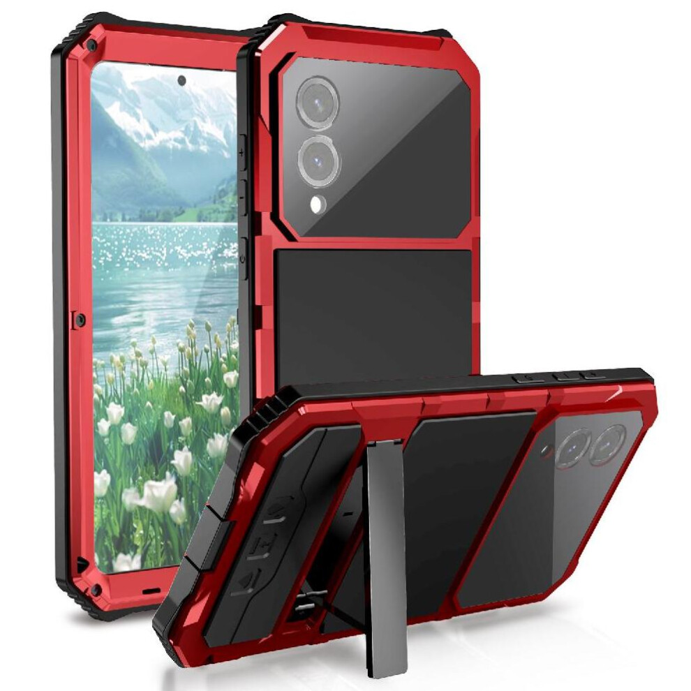 (Red) Metal Case For Samsung Galaxy S25 Edge Kickstand Heavy Duty Shockproof Red 764544226028