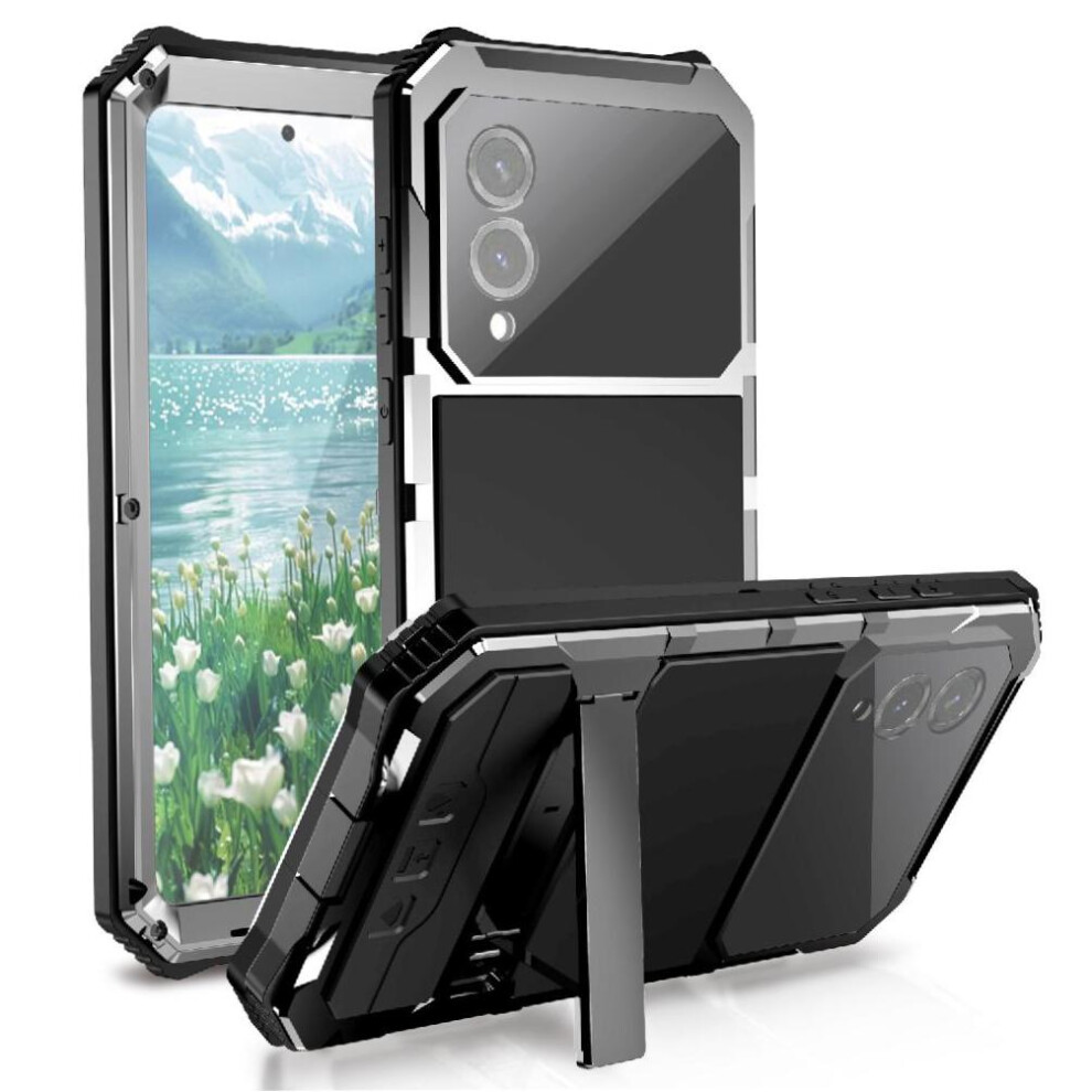 (Silver) Metal Case For Samsung Galaxy S25 Edge Kickstand Heavy Duty Shockproof Silver 764544226035