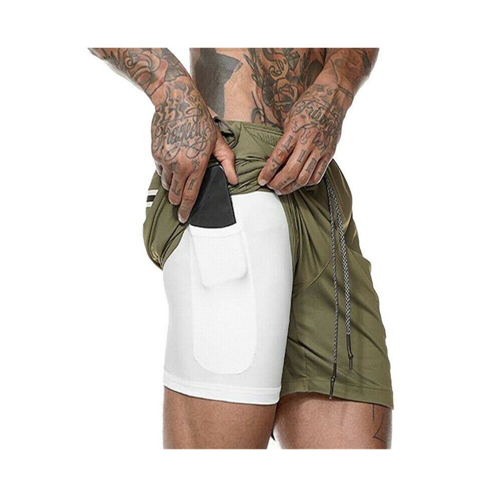 (Green,2XL)Short de sport décontracté homme gym fitness musculation jogging poches avec