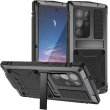 (Black) Metal Case for Samsung Galaxy S25 Ultra 5g Withkickstand Shockproofheavy Glass Screen Protector 360 Full Body Protective Cover