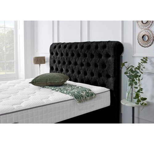 Snugg Furniture (Double 4Ft Black) Berlin Upholstered Bed Chenille Fabric 2