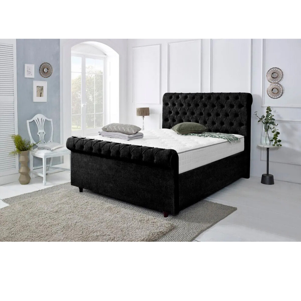 Snugg Furniture (Single 3Ft ) Berlin Upholstered Bed Chenille Fabric Black