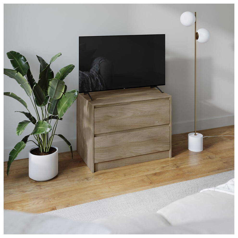 (Oak) 2 Drawer Chest Dresser Sideboard Storage Cabinet Unit w/ Adjustable Feet