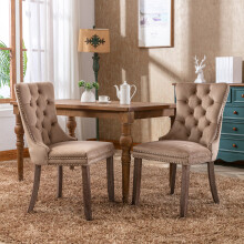 (Brown) Lux Velvet Upholstered Dining Chairs Set of 2