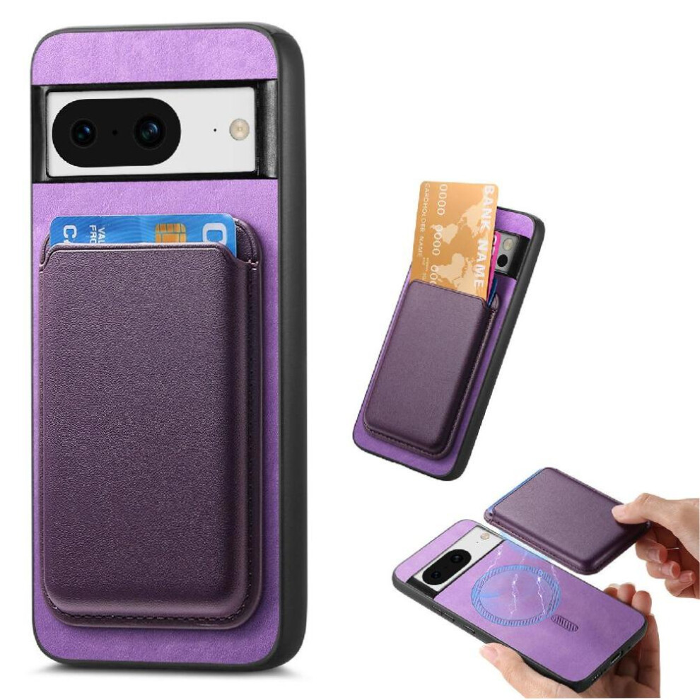 (Purple) Case For Google Pixel 8 Detachable Cardholder Cardholder Strong Magnetic Attraction Purple 764544229685