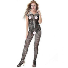(black)Women Sexy Bodystocking Pantyhose Sexy Fun Clothing Hollow Out Solid Color Open Crotch Sleepwear