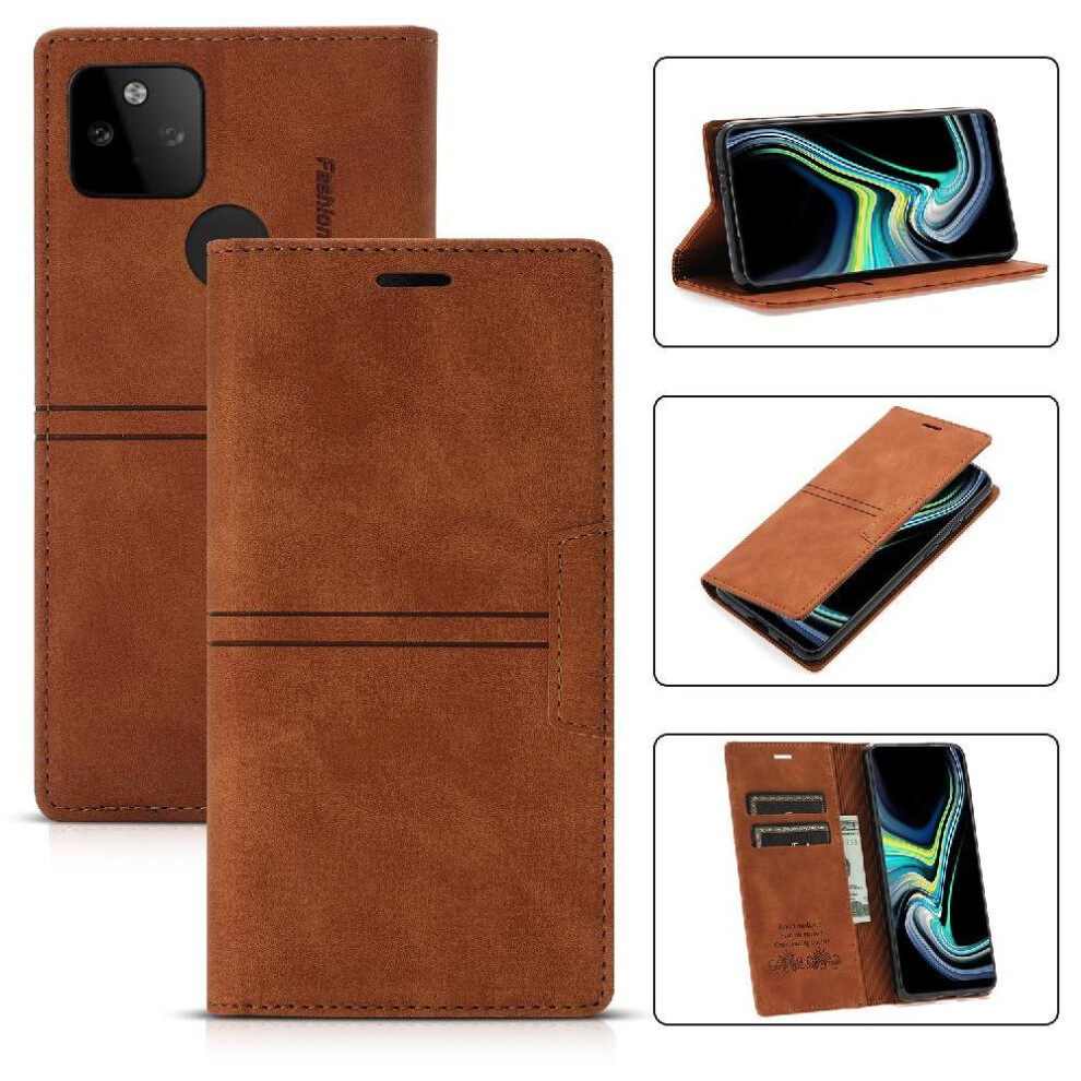 (Brown) Wallet Case For Google Pixel 5A 5G Magnetic Closure Pu Leather Protective Cover Card Holder Kickstand Brown 764544230957
