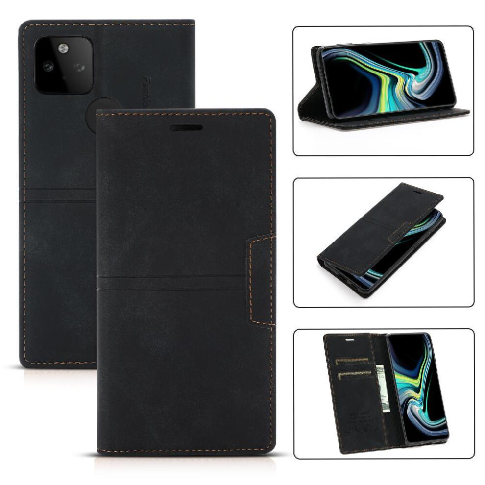 (Black) Wallet Case For Google Pixel 4A 5G Card Holder Protective Cover Pu Leather Kickstand Magnetic Closure Black 764544230827