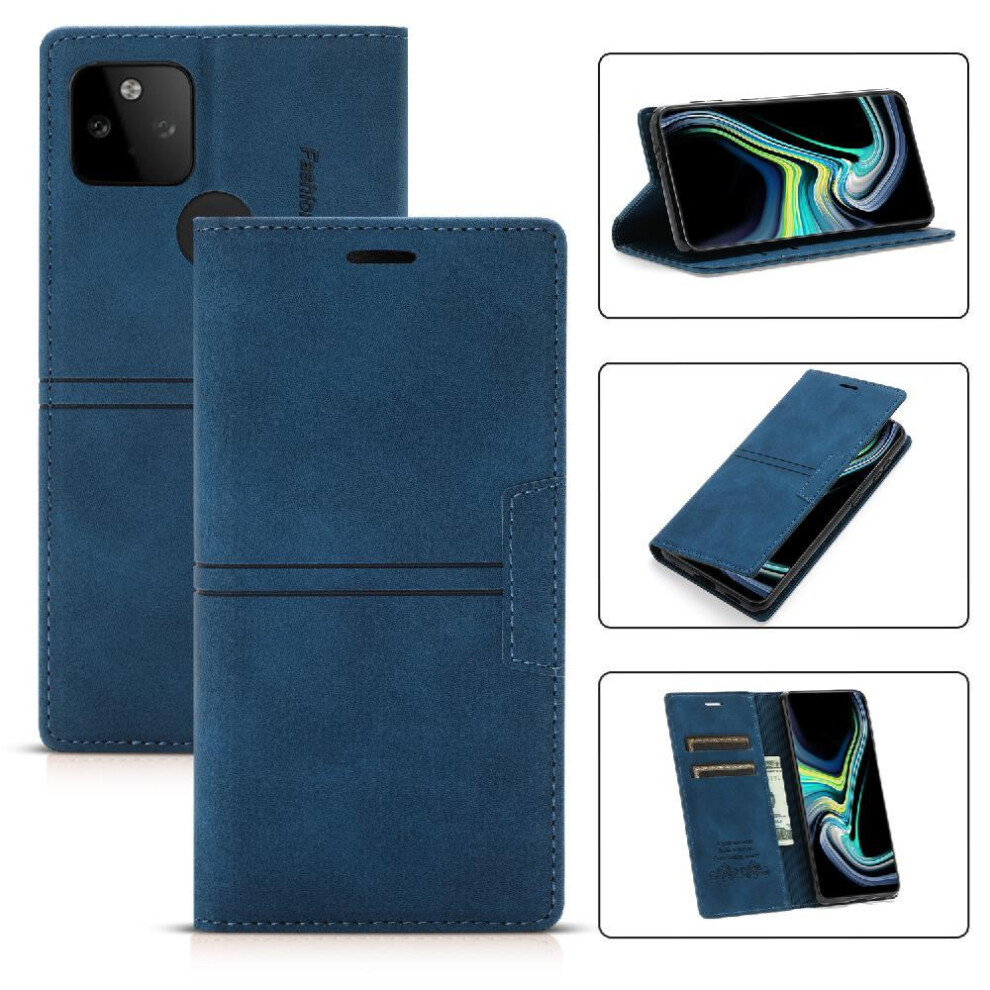 (Blue) Wallet Case For Google Pixel 4A 5G Card Holder Protective Cover Pu Leather Kickstand Magnetic Closure Blue 764544230780