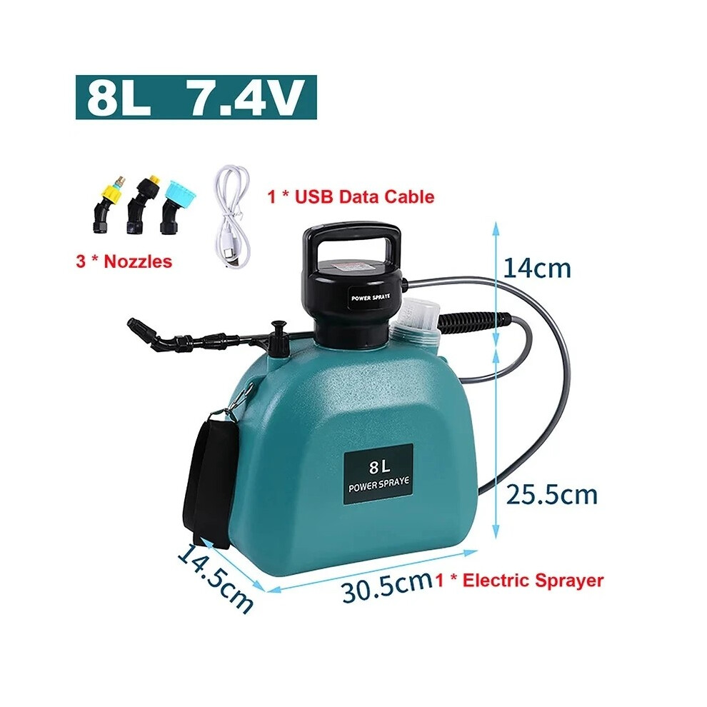 Pulvérisateur électrique de jardin (8 L - 7,4 V - Vert) - Batterie 2000 mAh - 3 buses - Pulvérisateur