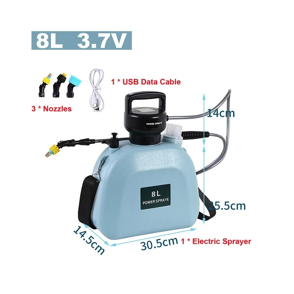 Pulvérisateur électrique de jardin (8 L - 3,7 V - Bleu) - Batterie 2000 mAh - 3 buses - Pulvérisateur