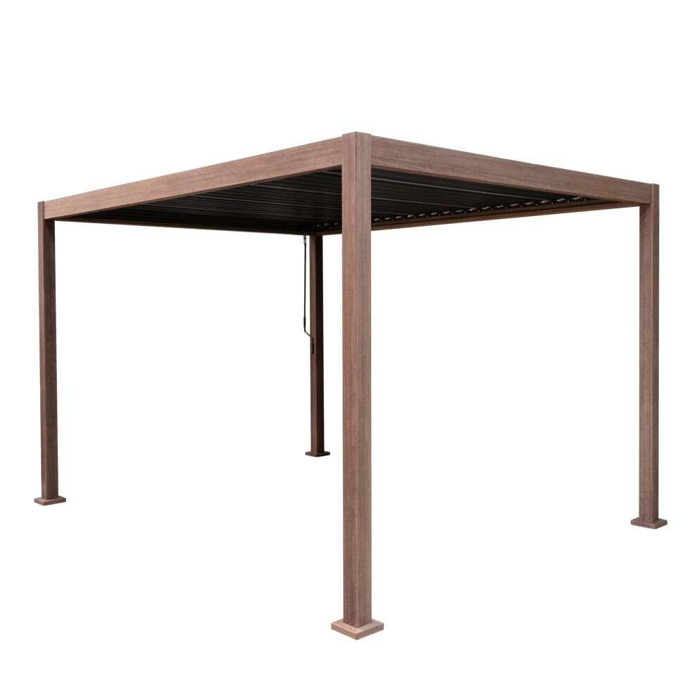 (3 x 4 Pergola) Metal Pergola Wood Effect Tilting Canopy