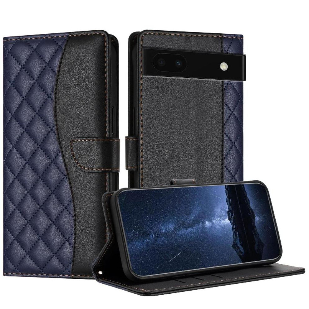 (Blue) Flip Case For Google Pixel 6A Magnetic Pu Leather Card Slots Holder Wallet Protection Wrist Strap Blue 764544232203