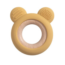 (Ours jaune moutarde) 1 anneau de dentition en bois et silicone pour bébé, mignon ours, jouets de dentition