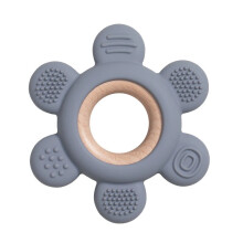(Pierre de fleur bleue) 1 anneau de dentition en bois et silicone pour bébé, mignon ours, jouets de