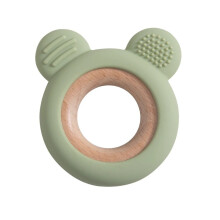 (Ours vert olive) 1 anneau de dentition en bois et silicone pour bébé, mignon ours, jouets de dentition