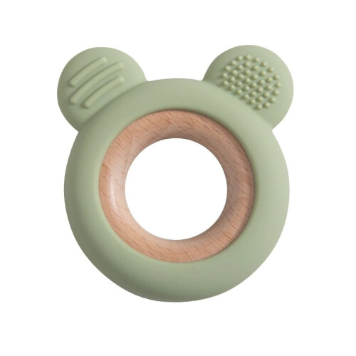 (Bear olive green) 1 ΤΕΜ. Ξύλινο δαχτυλίδι δοντιών σιλικόνης μωρού