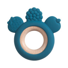 (Fruit paon bleu) 1 anneau de dentition en bois et silicone pour bébé, mignon ours, jouets de dentition