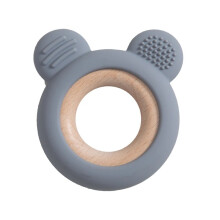 (Ours pierre bleue) 1 anneau de dentition en bois et silicone pour bébé, mignon ours, jouets de dentition