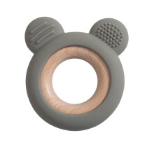 (Ours vert sauge) 1 anneau de dentition en bois et silicone pour bébé, mignon ours, jouets de dentition