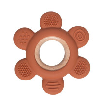 (Fleur orange brûlée) 1 anneau de dentition en bois et silicone pour bébé, mignon ours, jouets de dentition