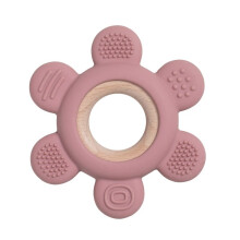 (Fleur rose rose) 1PC Bébé Silicone Anneau de dentition en bois Mignon Ours Nourrisson Allaitement Jouets