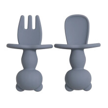 (bleu pierre) Vaisselle en silicone souple de qualité alimentaire pour nourrissons, ensemble de mini