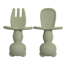 (Vert olive) Vaisselle en silicone souple de qualité alimentaire pour nourrissons, ensemble de mini