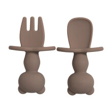 (chameau) Vaisselle en silicone souple de qualité alimentaire pour nourrissons, ensemble de mini fourchettes
