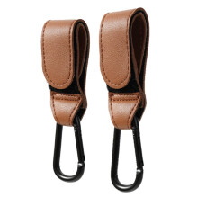 Crochets pour poussette de bébé (A-2 pièces marron) - En cuir PU - Réglables - Pour sac à langer, accessoires