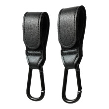 (A-2PCS Nero) Gancio per passeggino Moda PU Pelle regolabile Gancio per carrozzina Carrello Organizzatore