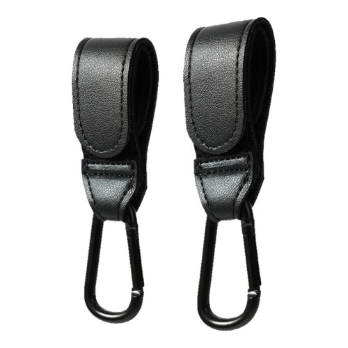 (A-2PCS Μαύρο) Γάντζος καροτσιού μωρού Fashion PU Δερμάτινο ρυθμιζόμενο