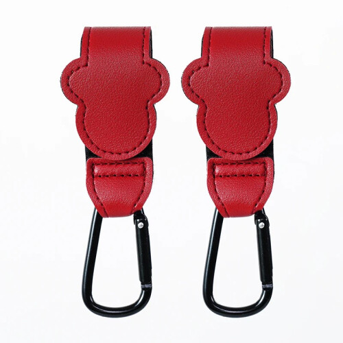 (B-2PCS Κόκκινο) Γάντζος καροτσιού μωρού Fashion PU Δερμάτινο ρυθμιζόμενο