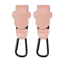 Crochets pour poussette (B-2 pièces rose) - En cuir synthétique - Réglables - Pour sac à langer, accessoires