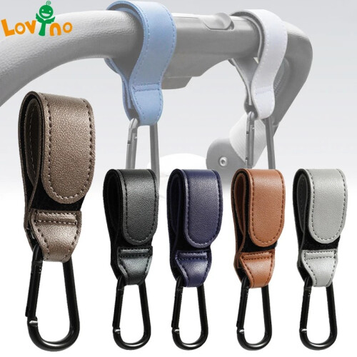 (B-2PCS Μπλε)Γάντζος καροτσιού μωρού Fashion PU Δερμάτινο ρυθμιζόμενο 1