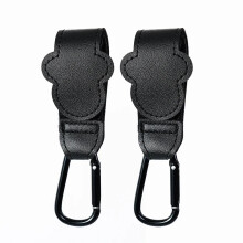 Crochets pour poussette (B-2 pièces noir) - En cuir synthétique - Réglables - Pour sac à langer, accessoires