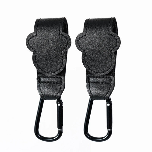 (B-2PCS Μαύρο) Γάντζος καροτσιού μωρού Fashion PU Δερμάτινο ρυθμιζόμενο