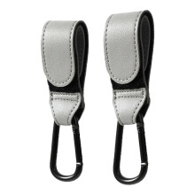 Crochets pour poussette (A-2 pièces gris) - En cuir synthétique - Réglables - Pour sac à langer, accessoires