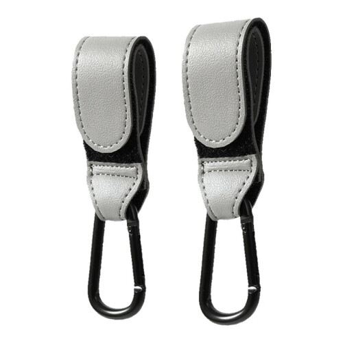 (A-2PCS Γκρι)Γάντζος καροτσιού μωρού Fashion PU Δερμάτινο ρυθμιζόμενο