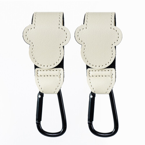 (B-2PCS Λευκό) Γάντζος καροτσιού μωρού Fashion PU Δερμάτινο ρυθμιζόμενο
