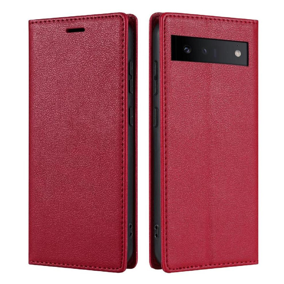 (Red) Business Style Case For Google Pixel 6A Flip Case Card Holder Magnetic Closure Shockproof Kickstand Red 764544232678