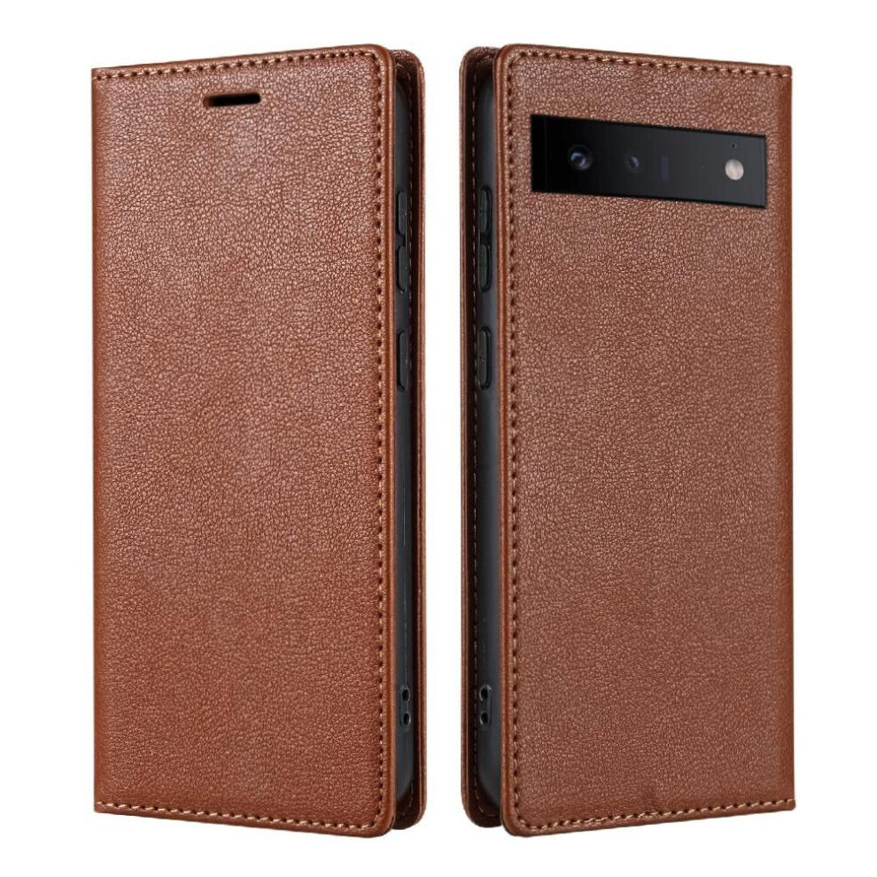 (Brown) Business Style Case For Google Pixel 6A Flip Case Card Holder Magnetic Closure Shockproof Kickstand Brown 764544232654