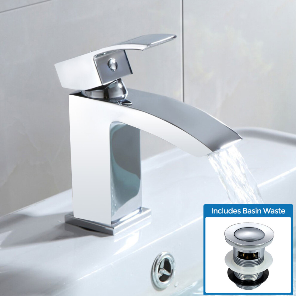 Nes Home Arke Waterfall Modern Basin Mono Mixer Tap + Waste