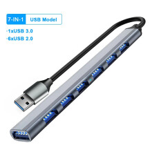 (7Port USB Grey)USB HUB USB 3.0 HUB USB 2.0 HUB USB C HUB Type C HUB Multi Splitter High Speed 5Gbps