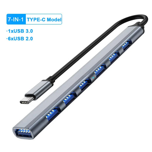 (7 Θύρα Τύπου C Γκρι)USB HUB USB 3.0 HUB USB 2.0 HUB USB C HUB Type C HUB Multi Splitter